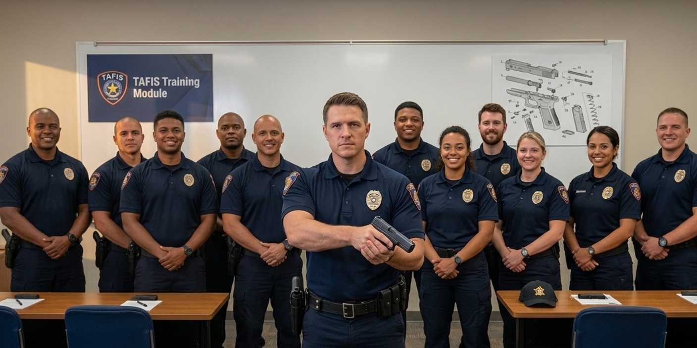 professional security training academy scene with armed and unarmed security officers in tactical gear training in modern facility, Texas environment, high quality professional photography